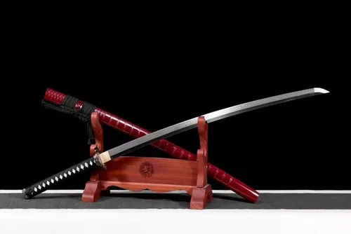 Vista 5 de Espada samurái japonesa Katana hecha a mano con arcilla T10 de acero templado y espada de latón Haemanthus Tsuba y madera Saya para pasatiempo