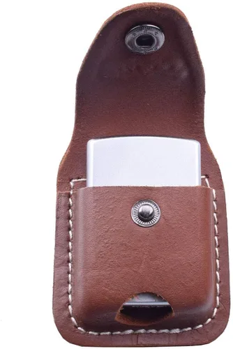 Vista 2 de Funda de cuero para encendedor hecha a mano con lazo para cinturón de bolsillo