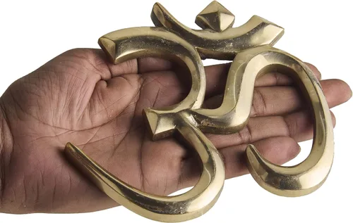 Vista 3 de eSplanade Escultura OM de latón para colgar en la pared, Vastu, Fengshui, buena suerte, símbolos religiosos, auspiciosos, ídolos de Pooja