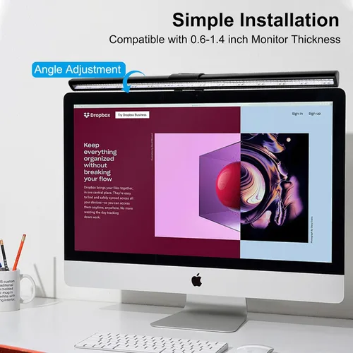 Vista 5 de Lámpara de monitor de computadora, barra de luz de pantalla para cuidado de ojos, lámpara de teclado con abrazadera/brillo ajustable y 3