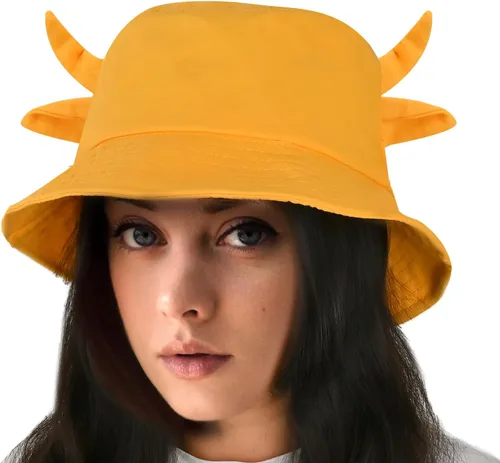 Vista 12 de Sombrero de pescador con estampado de vaca con orejas de cuerno lindas con estampado de vaca, sombrero de sol de playa de verano, sombrero