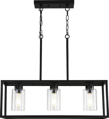 Vista 9 de Lámpara de comedor negra de 3 luces, candelabros modernos de granja, iluminación rectangular lineal para isla de cocina, iluminación colgante