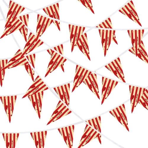 Vista 11 de MARFOREVER - Cartel pirata de 52.5 pies para decoración de fiesta de cumpleaños de Halloween Halloween Banner Triangle Bunting, Skull Pennant