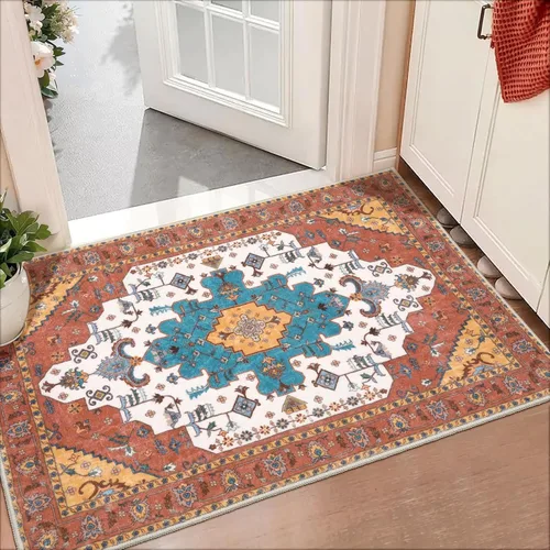 Vista 530 de SERISSA - Tapetes florales vintage, antideslizante, lavable, pequeño, ultrasuave, bohemio, de pelo bajo, para entrada, interiores, habitación