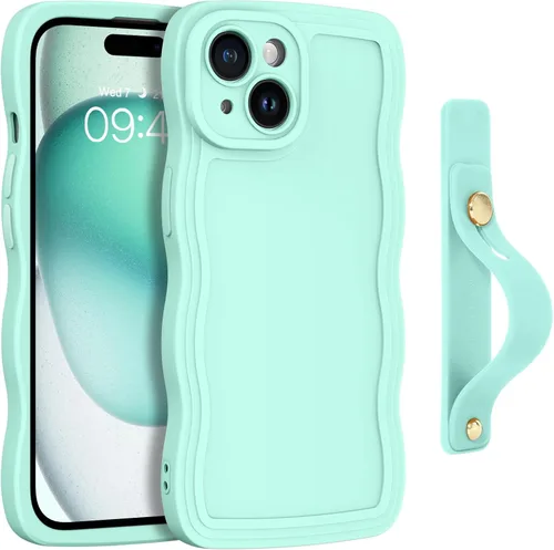 Vista 26 de GUAGUA Funda para iPhone SE 2022/2020, Funda para Teléfono iPhone 7/8 Diseño Lindo de Forma de Onda Rizada TPU Suave con Correa de Muñeca Soporte