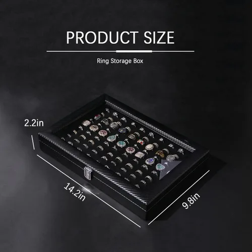 Vista 7 de Pengup Organizador de joyas con tapa de vidrio (fibra de carbono negra, anillos)