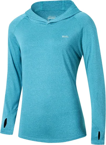 Vista 30 de Willit - Sudadera con capucha y protección solar FPU 50+ para mujer, camiseta de manga larga con FPS, ligera, para exteriores, senderismo, pesca