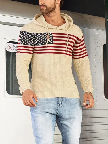 Vista 4 de Zaitun Sudadera con capucha para hombre, de manga larga, de punto sólido, suéter con capucha