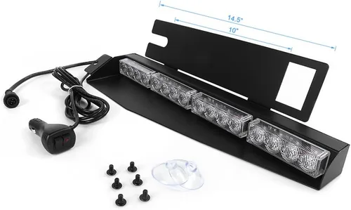 Vista 4 de Baliza con visera LED de 32W, luz estroboscópica de emergencia para parabrisas, lámpara de tablero con plataforma con montaje separado, Ambar