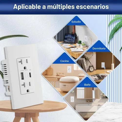 Vista 7 de 3GRACE Toma de corriente USB de pared, receptáculos de tomas de cargador con puertos USB C de 4.2 A, enchufe dúplex de 20 amperios resistente a