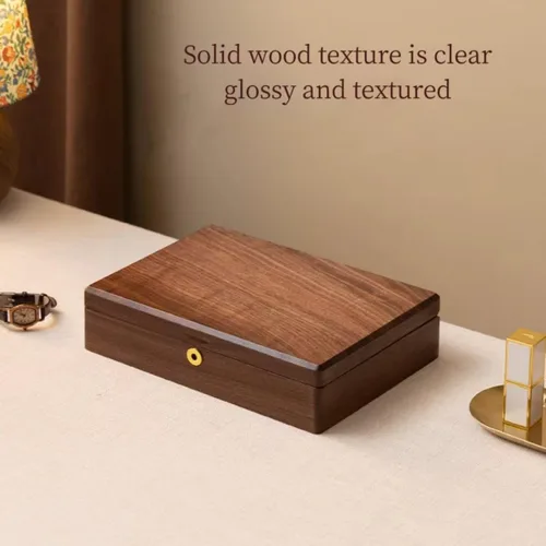Vista 6 de Bescott Joyero de madera de nogal negro sólido de 2 capas para mujeres con cerradura y llave, organizador vintage de madera para hombres, aretes