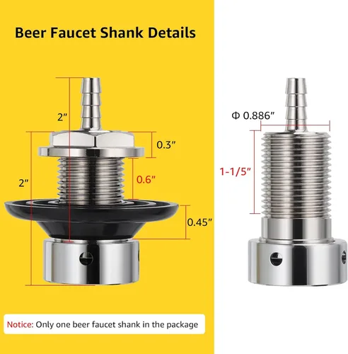 Vista 3 de Grifo de cerveza con vástago de 1-1/2 pulgadas, vástago de pezón de 1/4 pulgadas, kit de grifo de cierre automático, núcleo inoxidable chapado a