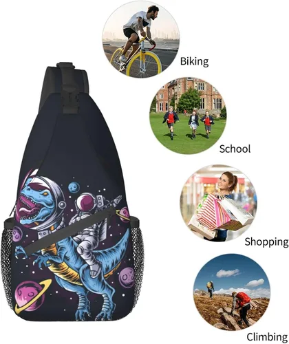 Vista 7 de Mochila bandolera con diseño de dinosaurio planeta astronauta espacial senderismo mochila de hombro mochila de viaje para hombres y mujeres
