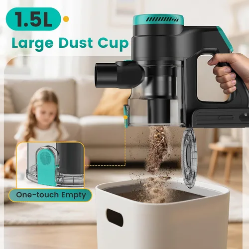 Vista 7 de Zefiro Aspiradora inalámbrica de 350 W, aspiradoras de tiempo de funcionamiento de 45 minutos para el hogar, antienredos y taza de polvo de 1.5 L