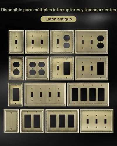 Vista 7 de Paquete de 2 Placas de Cubierta Combinadas para Interruptor de Palanca/Dúplex, Placa de Cubierta de Enchufe de Pared de Metal de Latón Antiguo