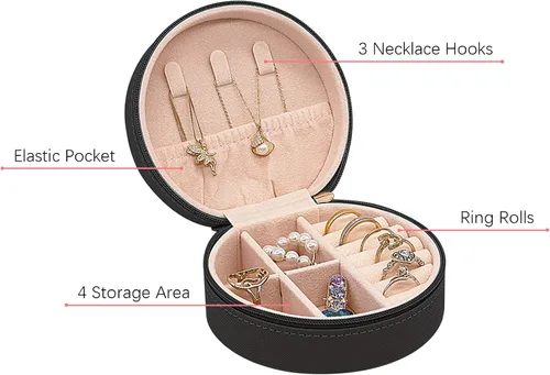 Vista 3 de Soddeph Joyero de viaje, mini organizador portátil con cremallera, cajas de almacenamiento pequeñas de piel sintética para anillos, aretes
