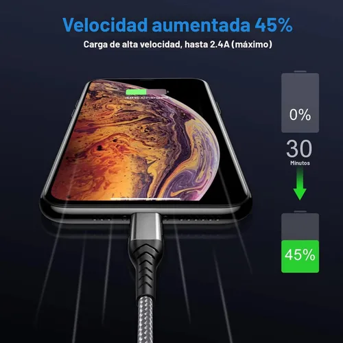 Vista 3 de Cargador de iPhone, [certificado Apple MFi] Paquete de 3 cables USB A de 1 pie para cable de carga rápida, cable de carga duradero de iPhone Plateado