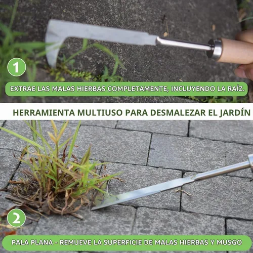 Vista 4 de Desbrozadora de grietas, herramienta de deshierbe de acero inoxidable de 12 pulgadas con mango de madera, espátula extractora de malezas