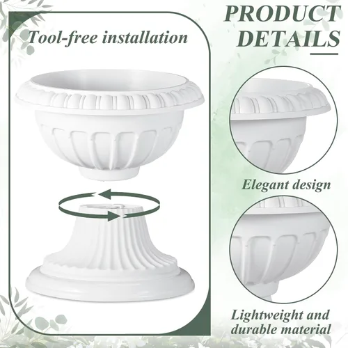 Vista 3 de Zhehao 1 maceta clásica de plástico para exteriores, 12 x 10 pulgadas, macetas tradicionales de pedestal para exteriores, jarrones blancos grandes