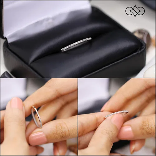 Vista 3 de Dazzlingrock White Diamond Dainty Minimalist Thin Stackable Ring for Her