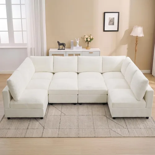 Vista 32 de 63" sofá seccional modular de Loveseat con otomana movible para sala de Beige