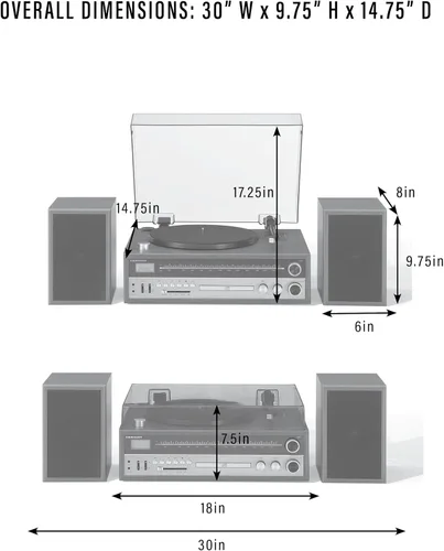Vista 13 de Crosley Sistema de tocadiscos 1975T con Bluetooth, CD, AM/FM y altavoces incluidos, nogal