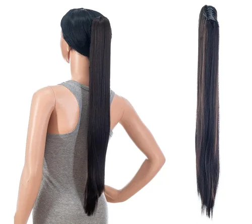Vista 10 de Extensiones de pelo sintético SWACC con clip de pinza de 28 pulgadas de largo, lacio, para mujer