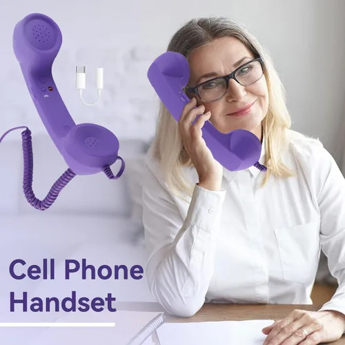 Vista 2 de Auricular retro para teléfono, auricular de teléfono para teléfono celular tipo C con conector de 0.138 in, receptor de teléfono móvil, micrófono