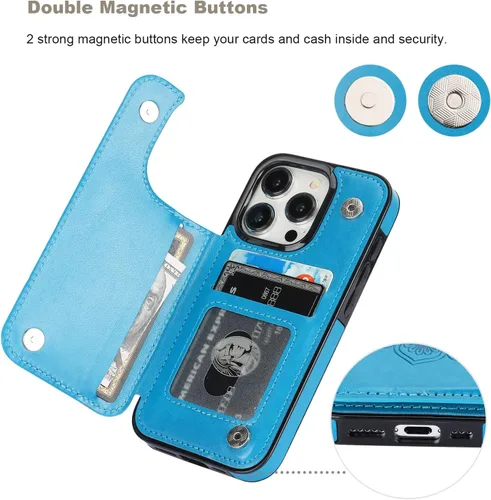 Vista 7 de Vaburs Funda compatible con iPhone 15 Pro con tarjetero y diseño de mandala en relieve, de piel sintética, doble botones, a prueba de golpes