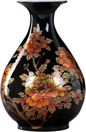 Vista 9 de ECYC Florero de cerámica de mesa hecho a mano brillante peonía pastel floreros de porcelana negra esmalte de cristal floreros decoración del hogar