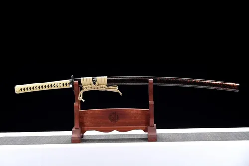 Vista 2 de Katana de acero de Damasco hecha a mano, espiga completa, afilada, auténtica, japonesa, samurái, oro negro, 41 pulgadas