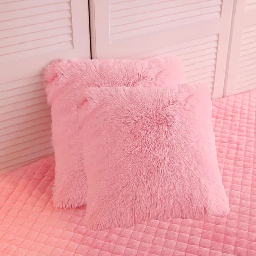 Vista 38 de LIFEREVO Paquete de 2 fundas de almohada de piel sintética, serie de lujo decorativa para el hogar de felpa peluda, funda de almohada peluda súper