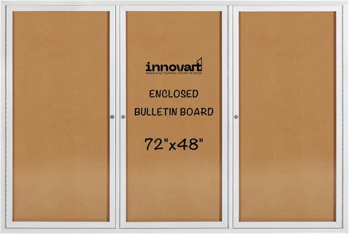 Vista 24 de INNOVART Tablero de anuncios cerrado de 36" x 24", tablero de anuncios de tela con cerradura con marco de aluminio, vitrina de pared con puerta Negro