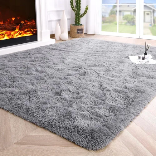 Vista 110 de Noahas Alfombras de Área Grandes y Esponjosas de 5x8 pies para Sala de Estar y Dormitorio, Alfombra Gruesa de Pelo Largo Beige y Blanca, Alfombra