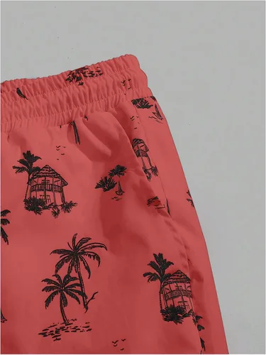 Vista 81 de GORGLITTER Conjunto de 2 piezas de camiseta gráfica de manga corta para hombre, estampado hawaiano con cordón y pantalones cortos