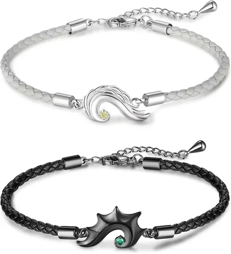 Vista 3 de Pulseras para parejas de novios, parejas, piedra natal y corazón con dije de promesa, novio, novia, marido, esposa, amigo, regalo de aniversario