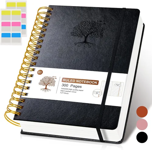Vista 8 de Cuaderno de espiral rayado de 8.5"×11", 300 páginas con tapa dura de cuero, diarios para mujeres y hombres, cuadernos universitarios rayados A4