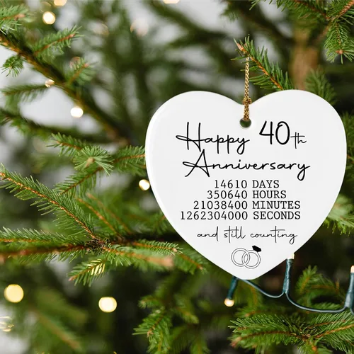 Vista 3 de Adorno de 40 aniversario de boda, regalos para parejas, padres, regalos de boda para padres, adorno de recuerdo de corazón, placa de corazón