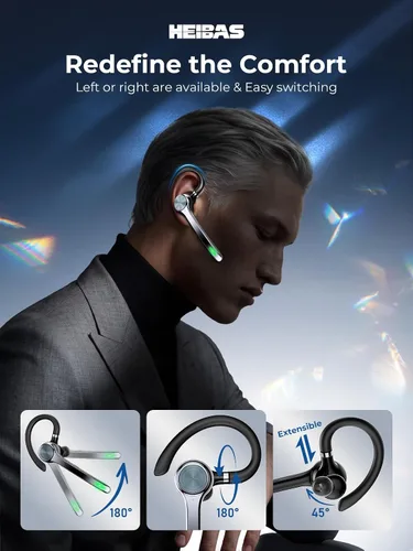 Vista 3 de HEIBAS Auriculares Bluetooth, Auriculares inalámbricos Bluetooth con estuche de carga de 500mAh, tiempo de conversación de 72 horas, micrófono Negro