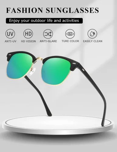 Vista 85 de AEVOGUE Gafas de sol polarizadas para mujeres y hombres semi marco retro gafas de sol AE0369