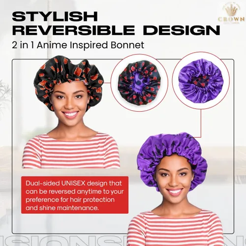 Vista 2 de Double Layer Reversible Anime Bonnet for Men and Women - Comfortable Satin Silky Fabric with Elastic Soft Band