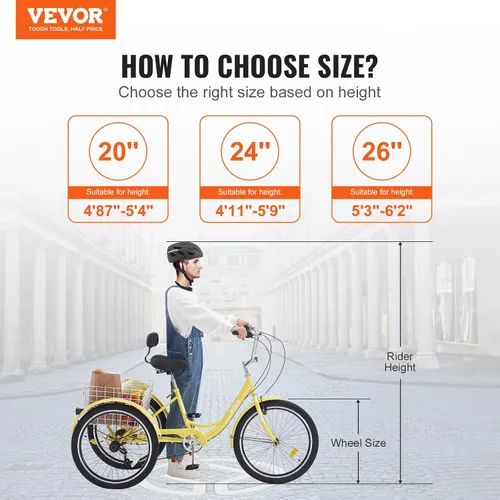 Vista 2 de VEVOR Adult Tricycles Bike,Three-Wheeled Bicycles, 3 Wheel Bikes Trikes, Carbon Steel Cruiser Bike with Basket & Adjustable Seat, Picnic Shopping