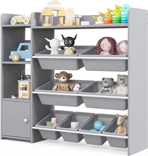 Vista 9 de Costzon Organizador de almacenamiento de juguetes para niños, estantería de 4 niveles con 8 cajones extraíbles, estantería Montessori para niños