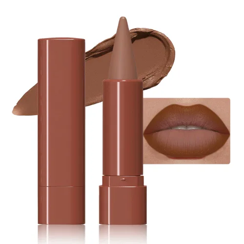 Vista 15 de evpct Combo de delineador de labios metálico rosa brillante y lápiz labial, lápiz labial con punta de cono para mujer, de larga duración
