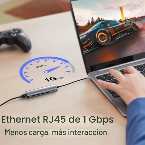 Vista 3 de Hub USB C, adaptador multipuerto USB C de JESWO con RJ45 Ethernet, 4K HDMI, 100 W PD, 3 puertos USB 3.0, base tipo C para laptop Thunderbolt 3