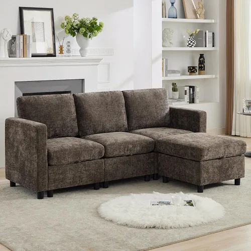 Vista 15 de WUTUTUEE Sofá seccional modular en forma de L de 83" con almacenamiento y otomano móvil, sofá convertible de 4 asientos reversible chaise de Beige