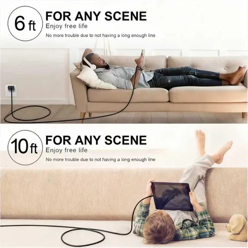Vista 7 de FEEL2NICE Cargador de iPhone de carga rápida, paquete de 2 bloques de carga de pared tipo C con 2 unidades [6 pies y 10 pies] cable USB C a Negro