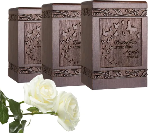 Vista 8 de Urnas de cremación para cenizas humanas, adultos, machos y hembras, caja de urnas de mariposa tallada de madera y ataúd para hombres, mujeres