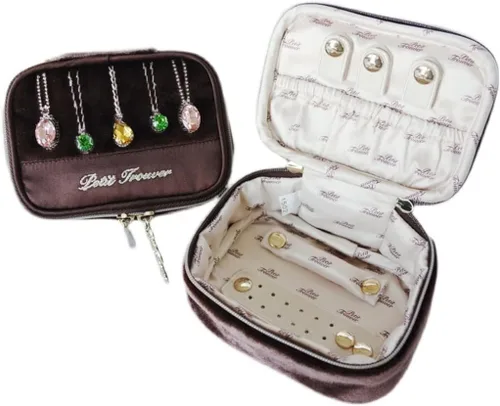 Vista 4 de LIRUXUN - Joyero cuadrado de terciopelo japonés, aretes, collar, bolsa de joyería de gran capacidad, bolsa de almacenamiento portátil de viaje