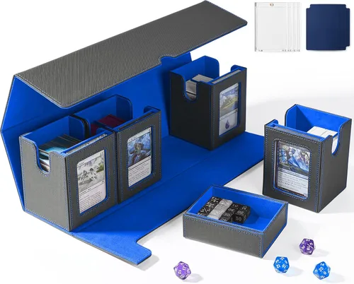 Vista 11 de UAONO Caja de cartas para MTG con pantalla Commander, funda de cartas 5 en 1 con capacidad para más de 800 tarjetas sin mangas, organizador